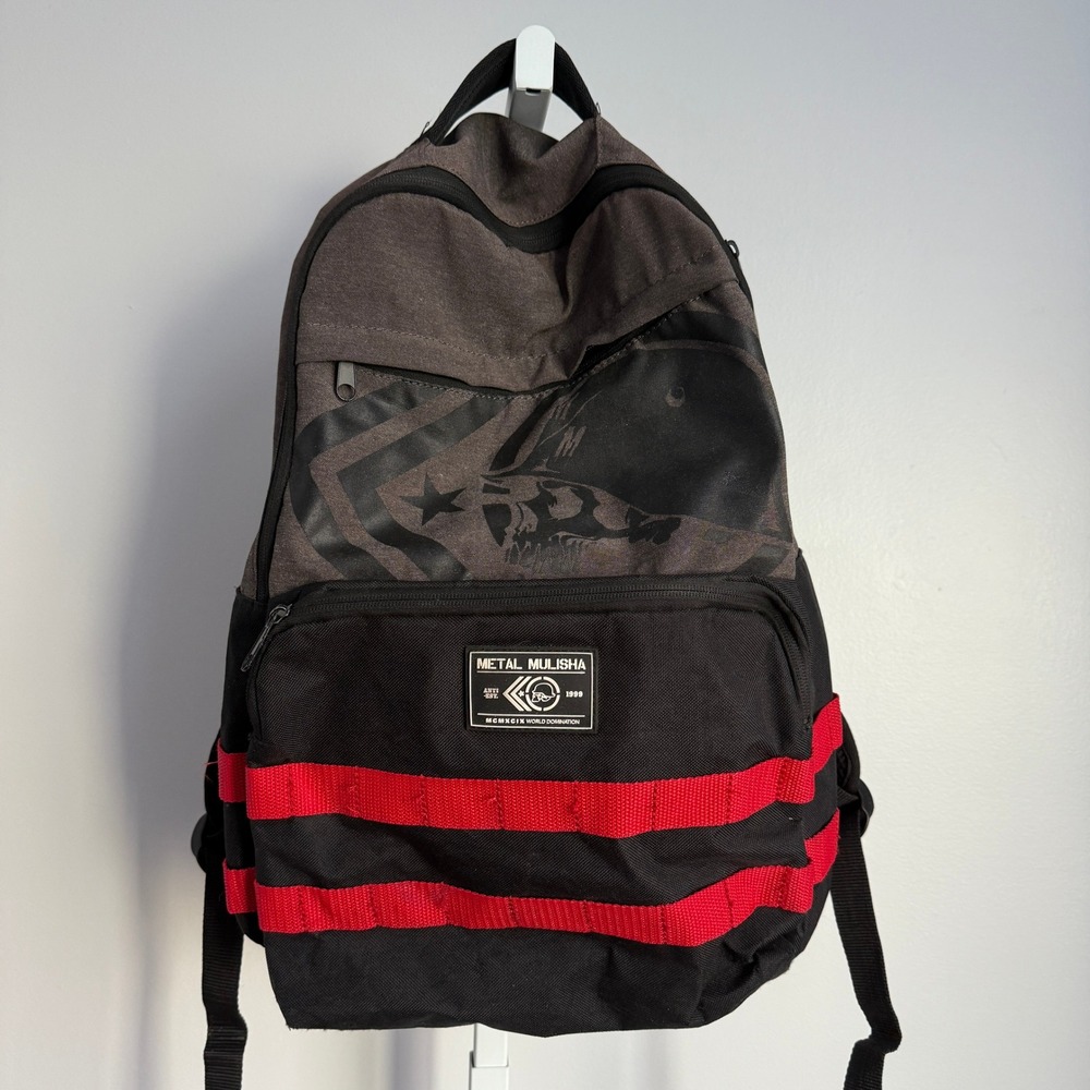 Metal Mulisha Backpack Black Gray Red Skull Stars Logo Laptop Travel Bag‎